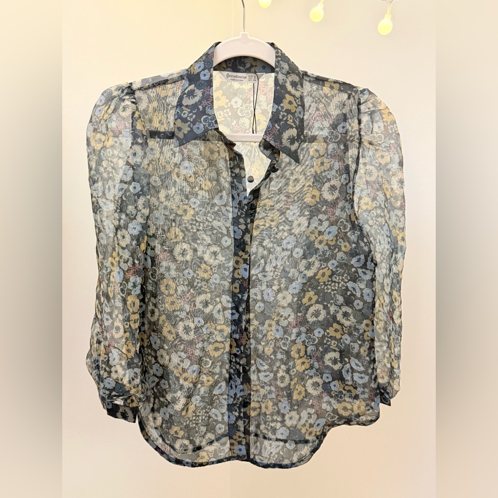 Stradivarius White and Blue Puff Sleeve Blouse - Picture 5 of 6